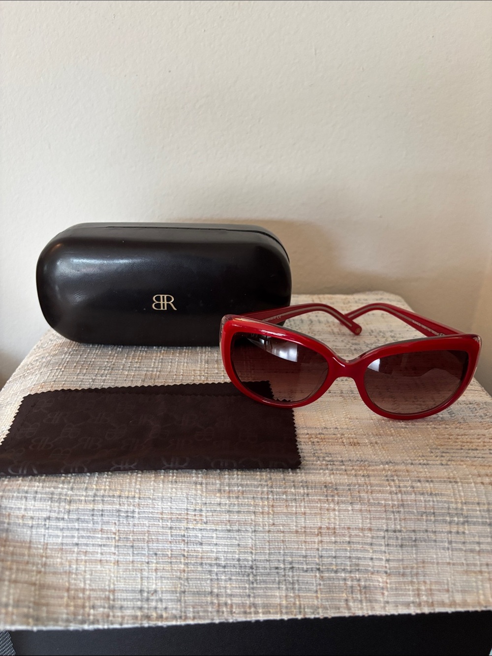 Banana Republic red sunnies with case and cleaning cloth
